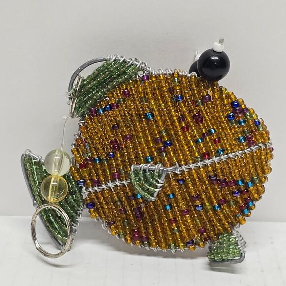 Beaded Fish Ornament Orange Green - Picture 1 of 8